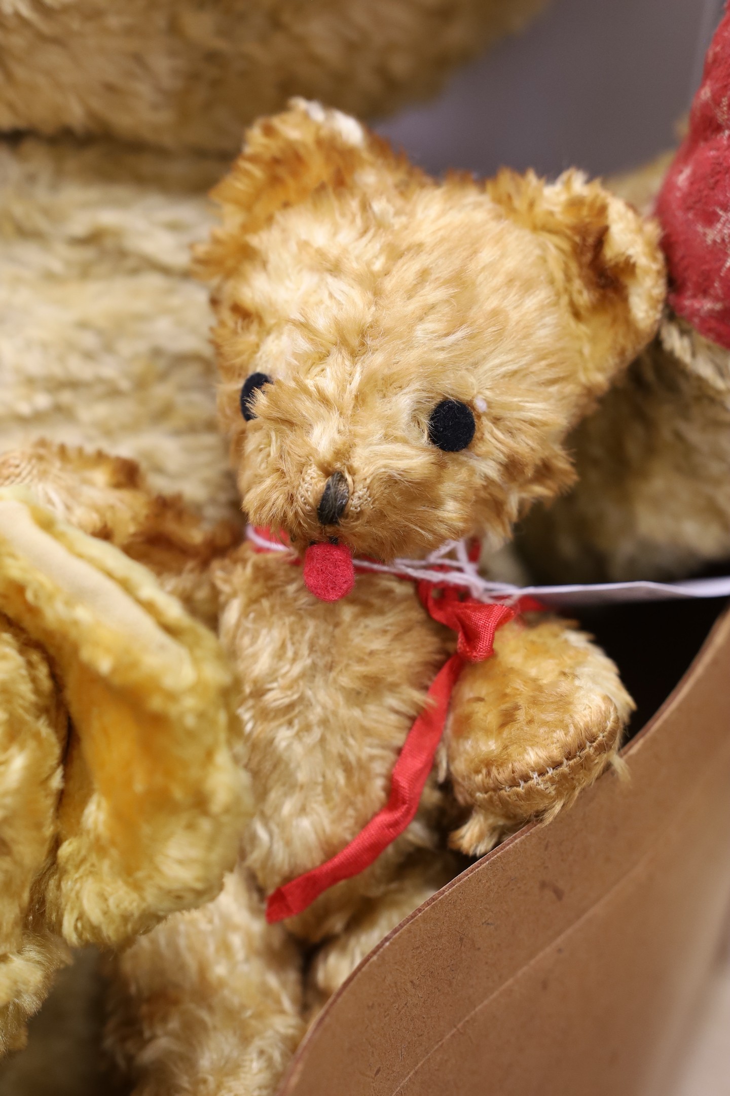 Three 20th century, 1950’s cotton plush teddy bears, tallest 78 cms high